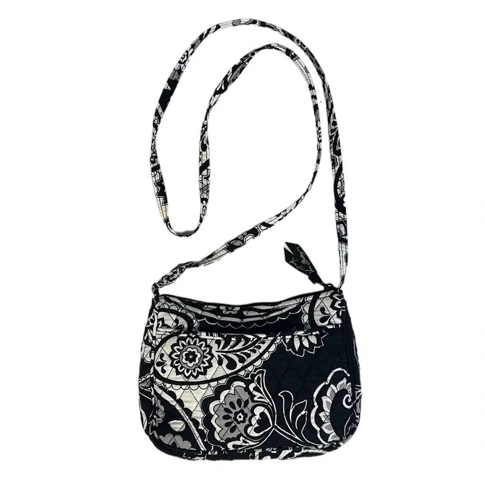 Vera Bradley Midnight Paisley Black White Crossbody Hipster Purse Shoulder Bag